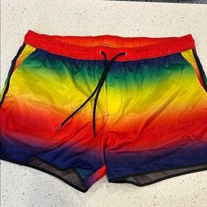Men's Rainbow Gradient Swim Shorts - Vibrant Multicolor